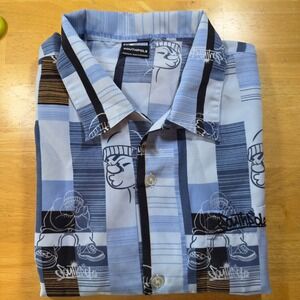 Southpole‎ Sleeveless Shirt Graphic Print Button Up Blue Hip Hop Streetwear XXL